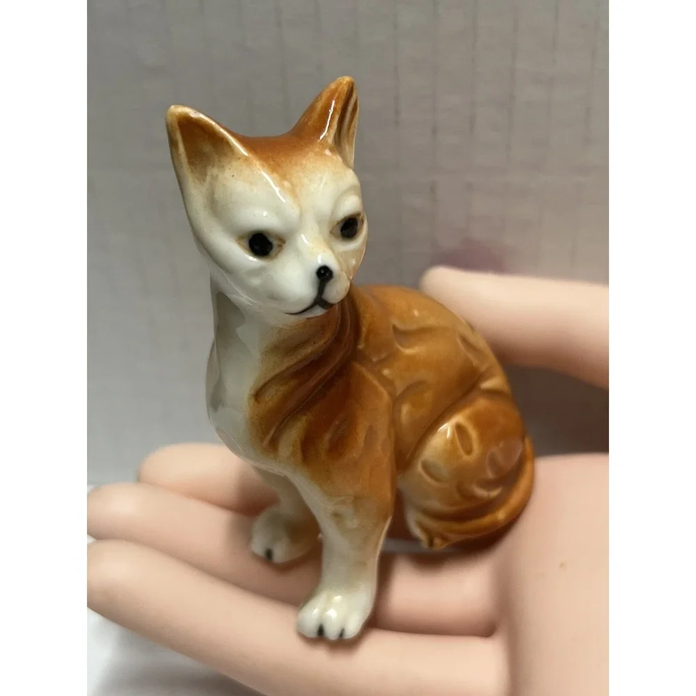 Vintage Orange Tabby Cat‎ Figurine Porcelain Ceramic Feline Kitty Cat 3.5